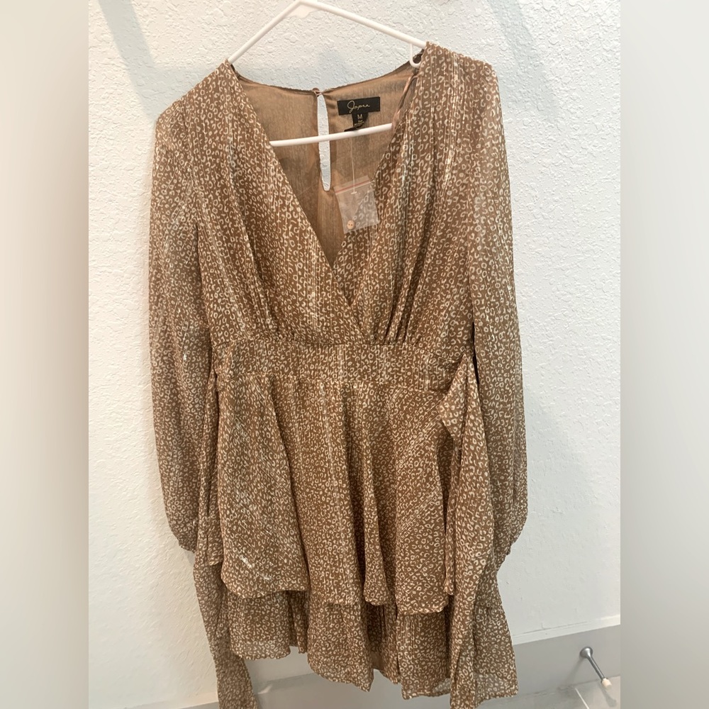 Longsleeve Pattern Dress Wrap Around Waist